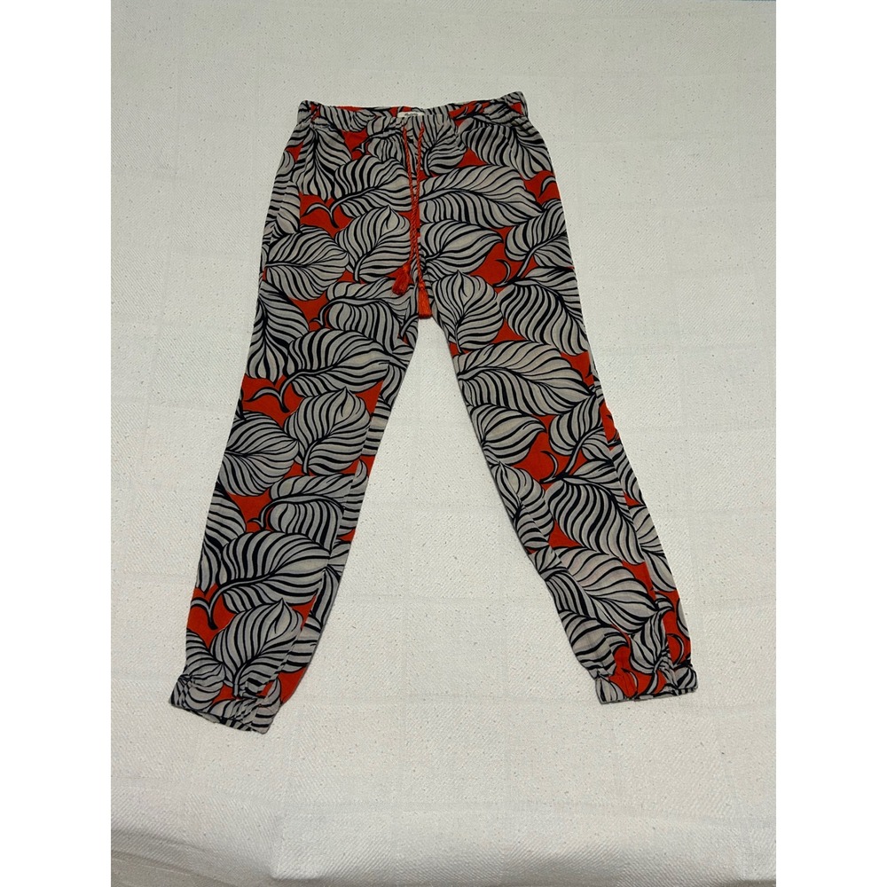 Madewell 1937 Tropical Leaf Print Cotton Jogger Pants Red Black XS 100% cotton